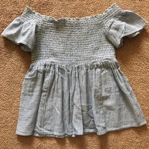 Blue and White Off the Shoulder Top